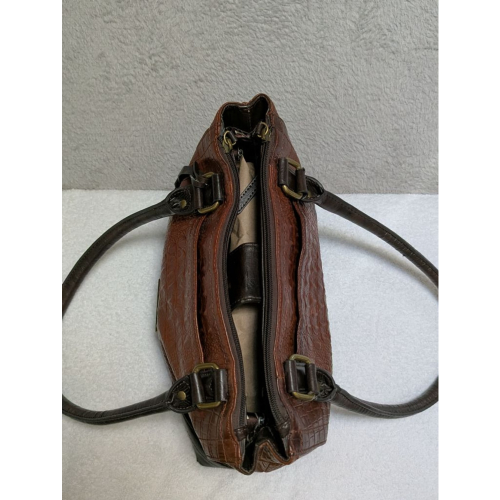 Women's Tignanello Brown Croc Embossed Satchel One Size Handbag Purse - Picture 7 of 16